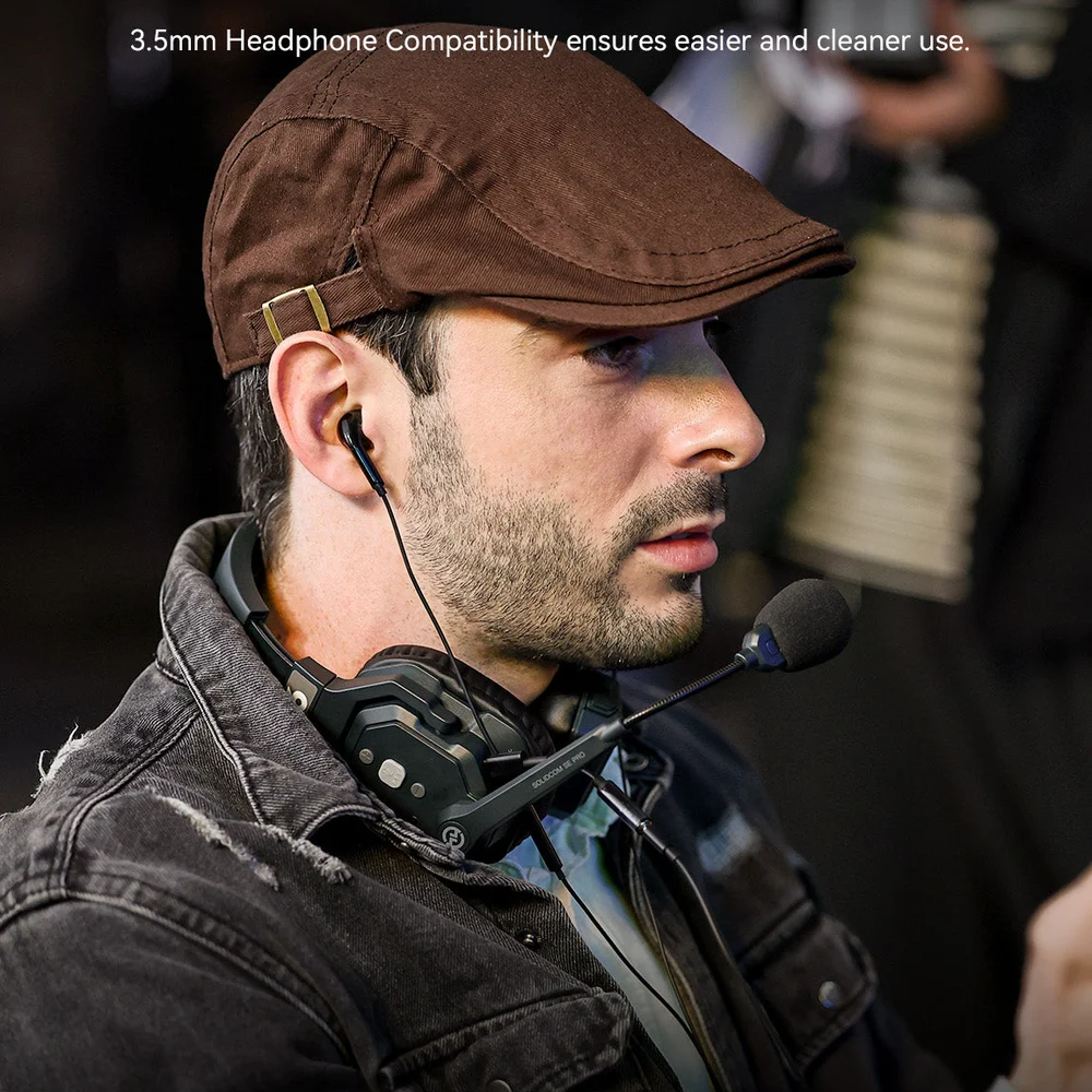 Crew member wearing a Solidcom SE Pro headset on a production