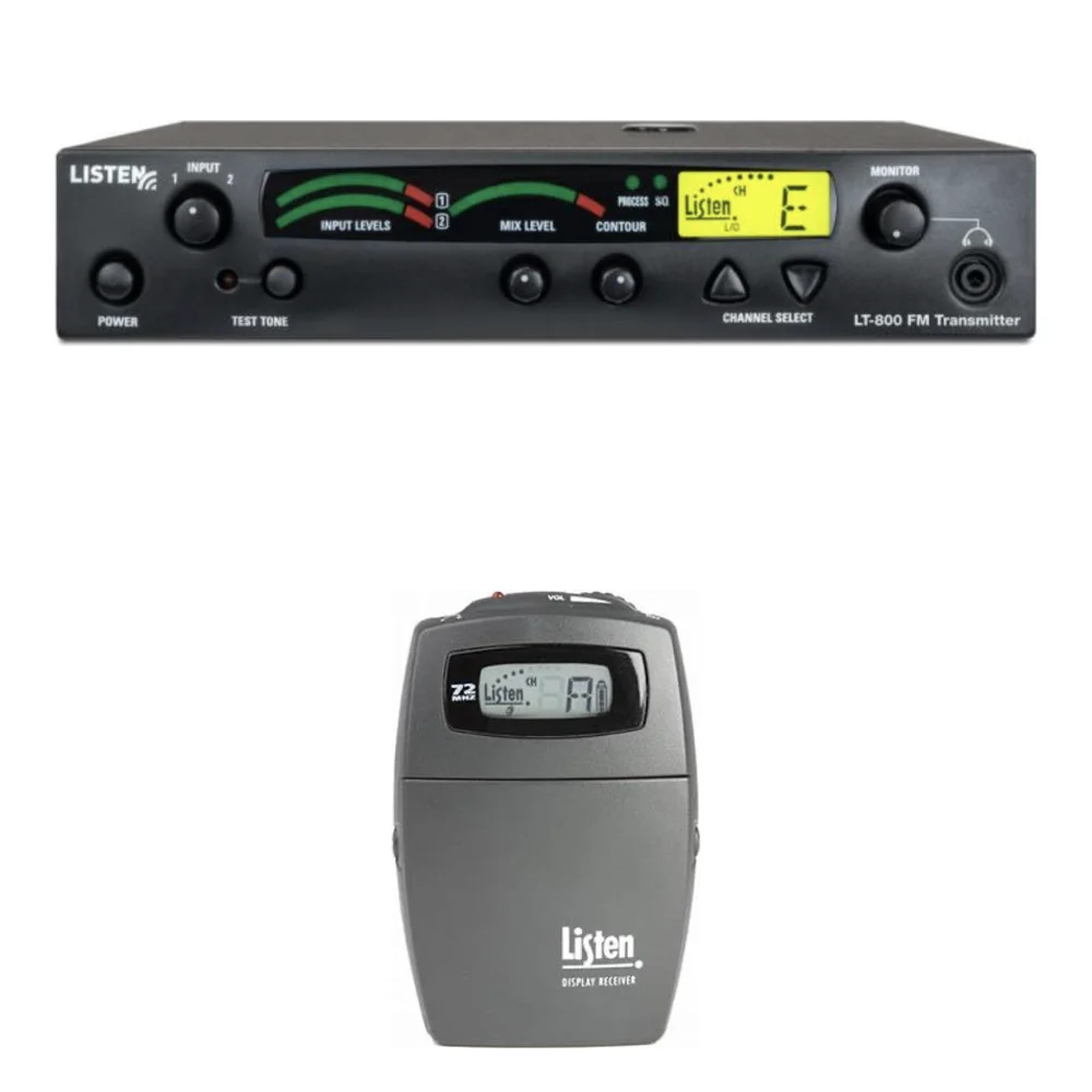Listen Technologies LT-800 72 MHz FM transmitter and LR-400 display receiver