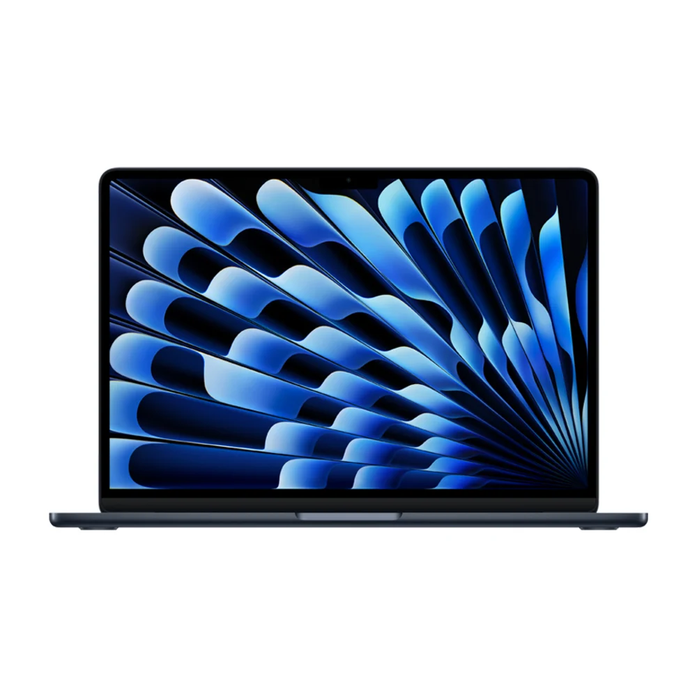 Apple MacBook Air 13 inch with M4 chip in midnight, open, front view